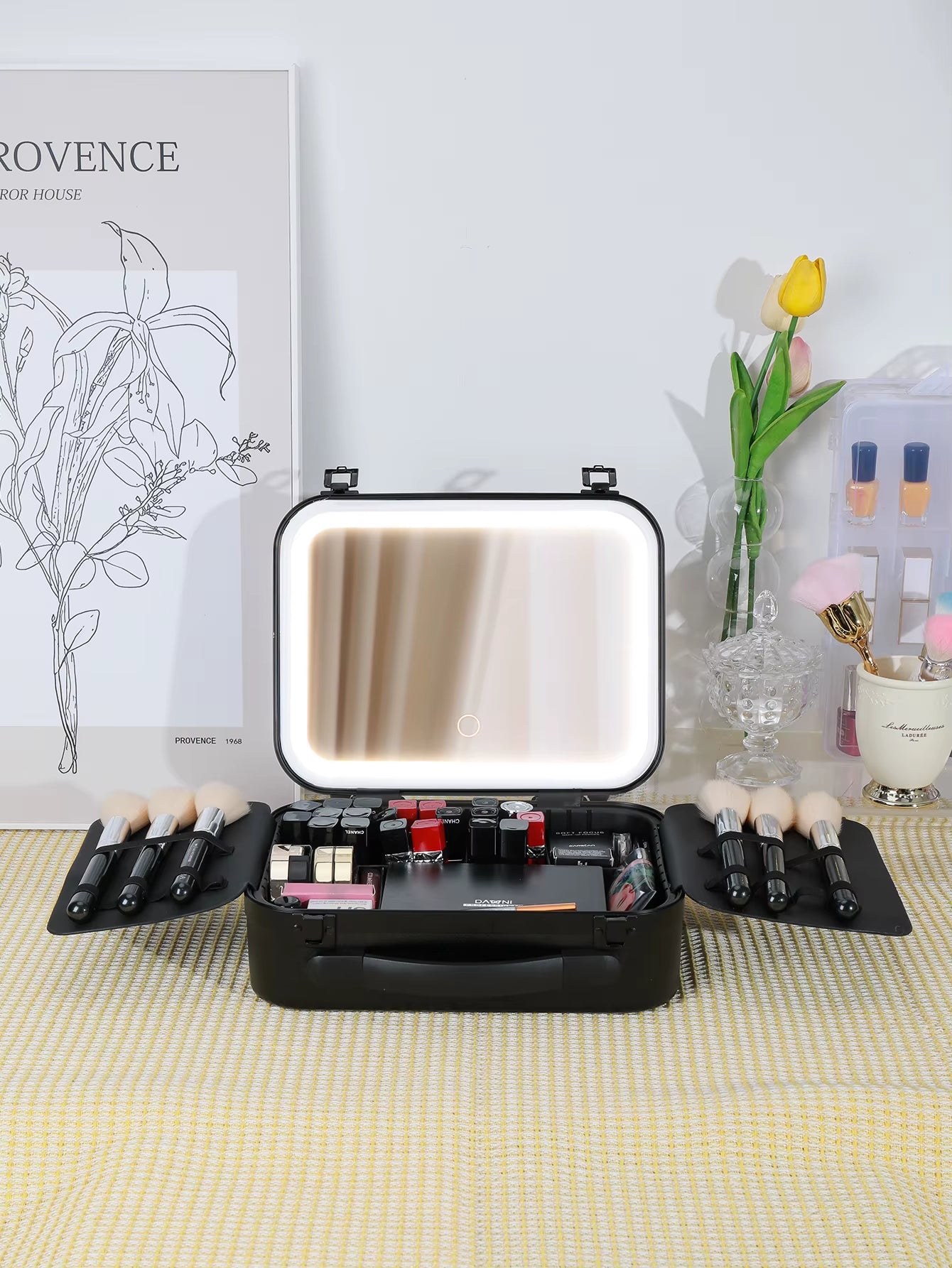 New Design Makeup Case with Lighted Mirror, Makeup Box with Led 3 Color Setting Travel Makeup Train Case Adjustable Brightness