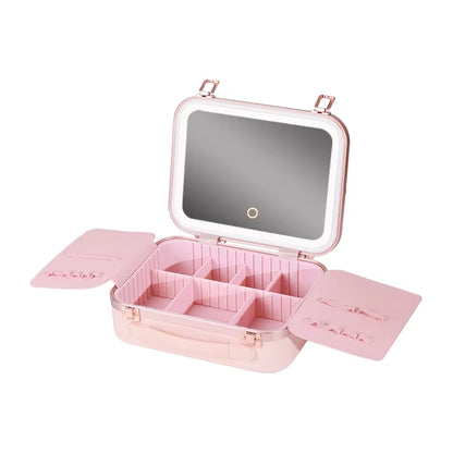 New Design Makeup Case with Lighted Mirror, Makeup Box with Led 3 Color Setting Travel Makeup Train Case Adjustable Brightness