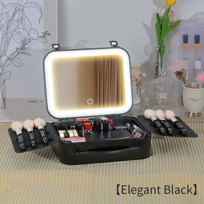 New Design Makeup Case with Lighted Mirror, Makeup Box with Led 3 Color Setting Travel Makeup Train Case Adjustable Brightness